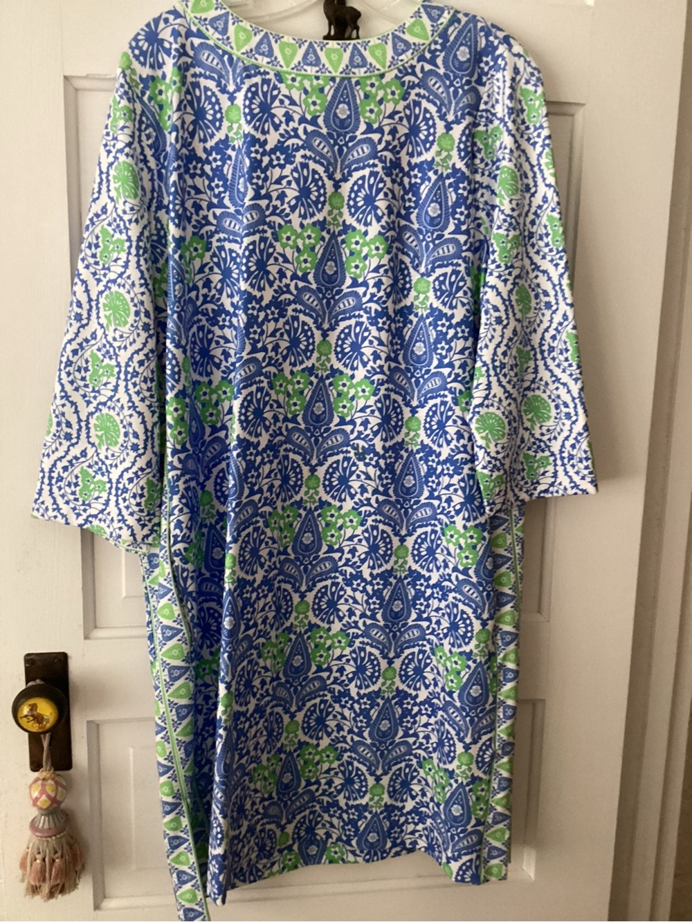Gretchen Scott Designs Blue and Green Long Sleeve Dress